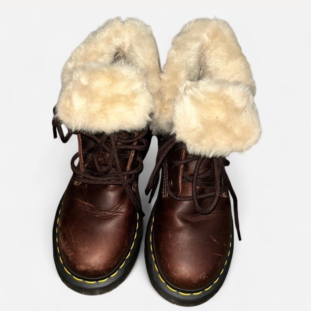 Dr. Martens Brown Ankle Boots with Cream Fur Lining